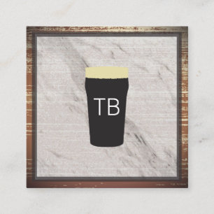 Marble with Wood Trim and Monogram Square Business Card