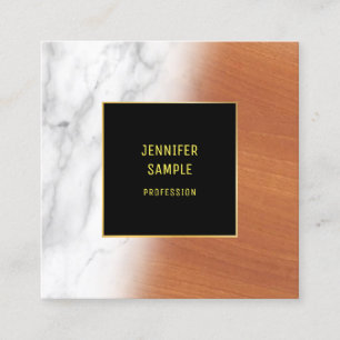 Marble Wood Black Gold Elegant Luxury Plain Cool Square Business Card