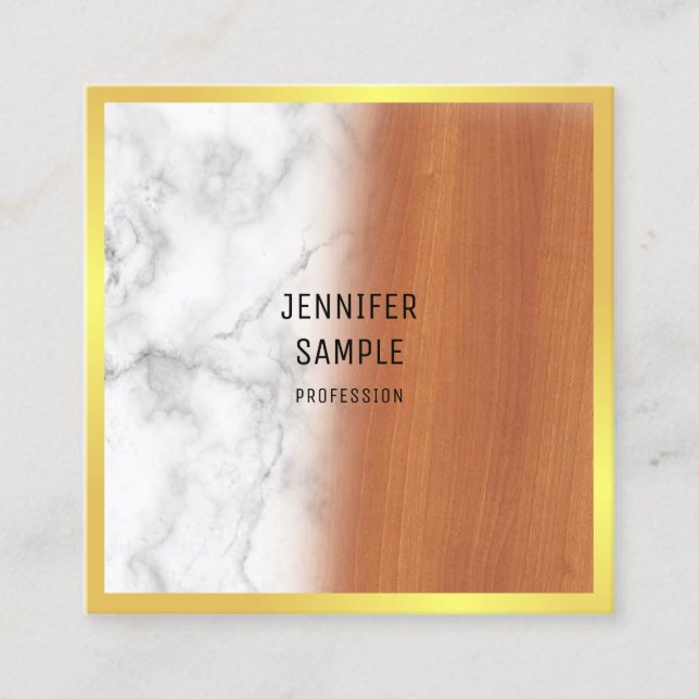 Marble Wood Black Gold Elegant Luxury Template Square Business Card (Front)