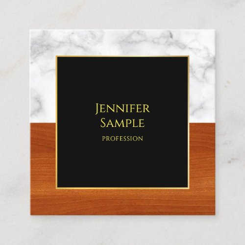 Marble Wood Black Gold Luxury Template Elegant Square Business Card