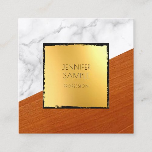 Marble Wood Black Gold Plain Elegant Luxurious Square Business Card