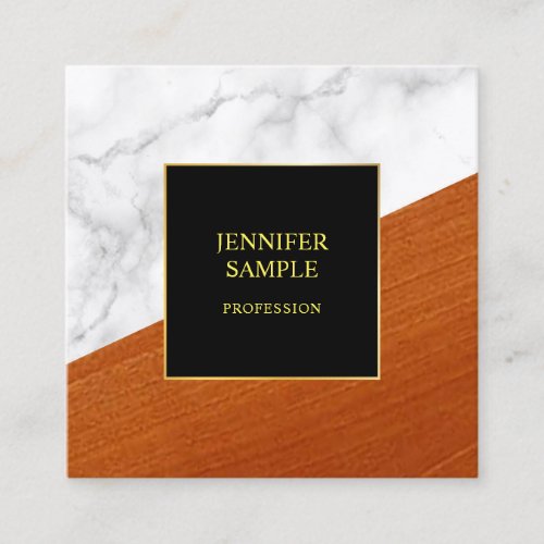 Marble Wood Black Gold Template Elegant Luxury Square Business Card