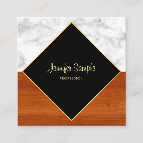Marble Wood Gold Luxurious Modern Elegant Plain Square Business Card