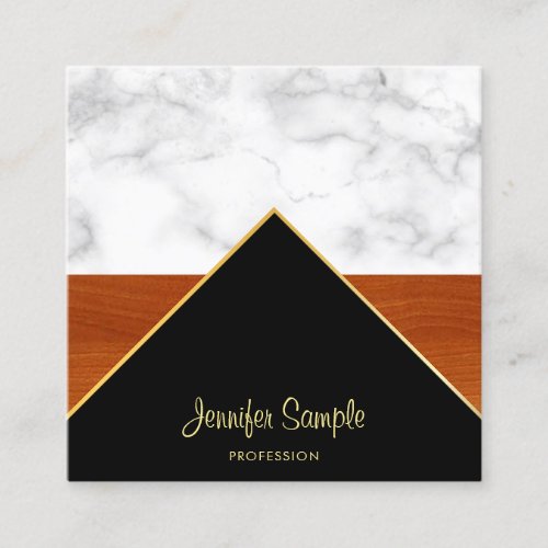 Marble Wood Gold Luxury Elegant Professional Chic Square Business Card