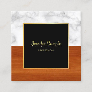 Marble Wood Gold Luxury Modern Elegant Template Square Business Card