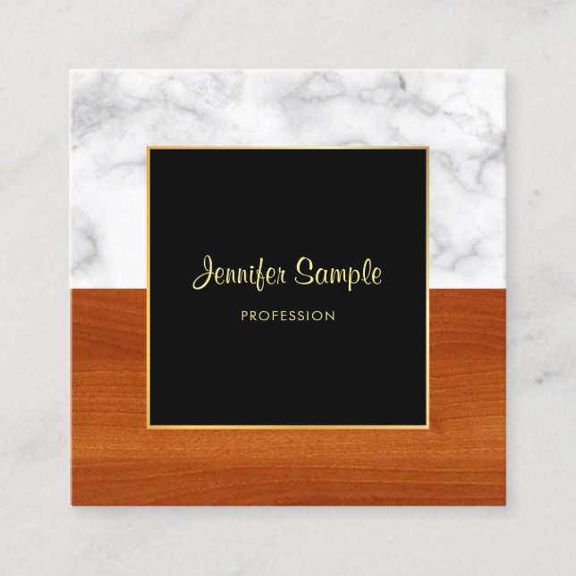 Marble Wood Gold Luxury Modern Elegant Template Square Business Card (Front)