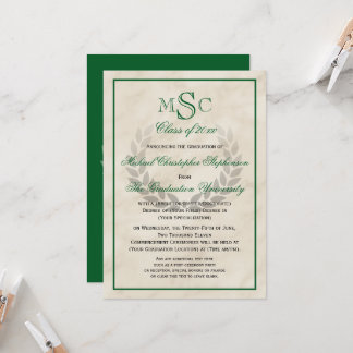 Marble Wreath Monogram Classic College Graduation  Invitation