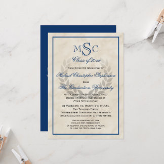 Marble Wreath Monogram Classic College Graduation  Invitation