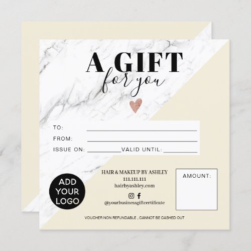 Marble yellow block square gift certificate logo