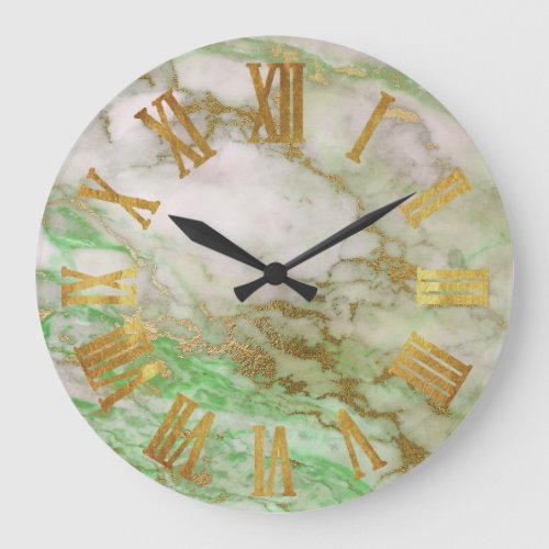 Marble Yellow Gray Gold Metallic Roman Numbers Large Clock