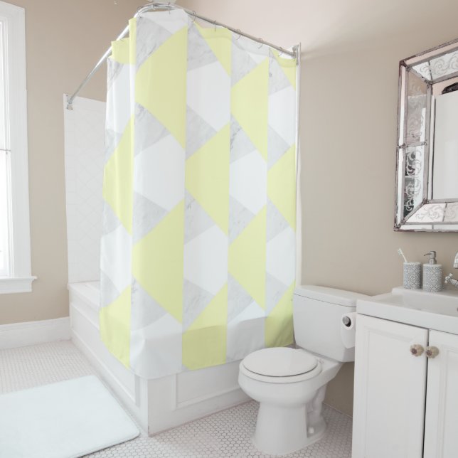 Marble Yellow White Triangles Shower Curtain (In Situ)