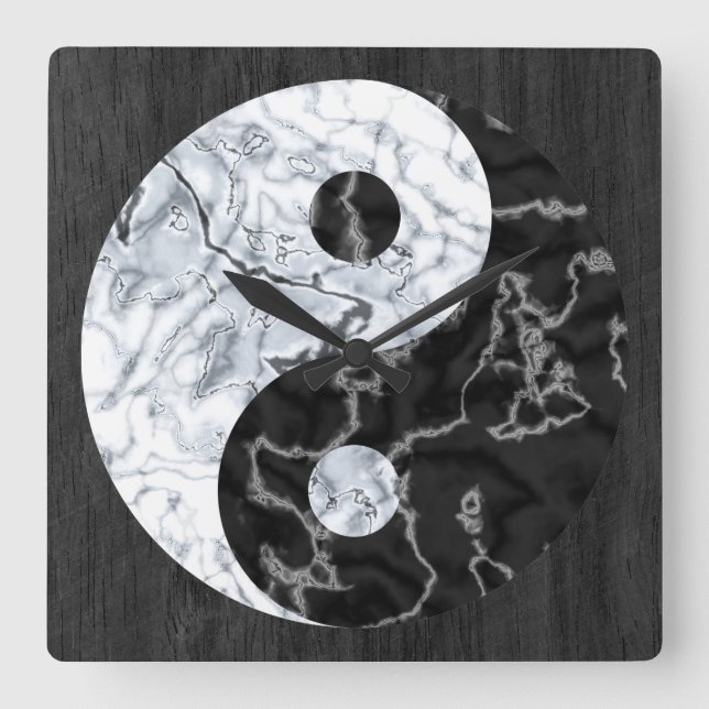 Marble Yin Yang Symbol Square Wall Clock (Front)