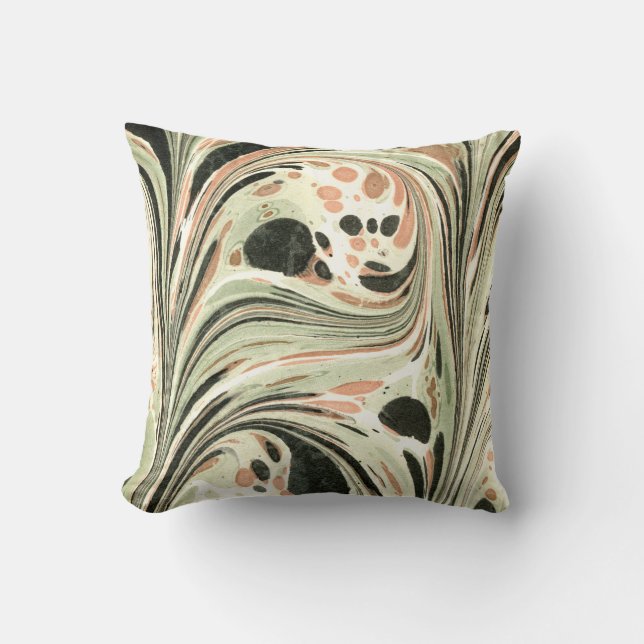 Marbled Abstract Design | Peach Green Throw Pillow (Front)