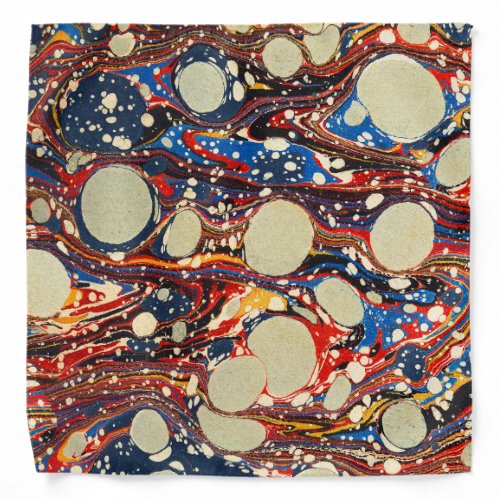 MARBLED ABSTRACT RED BLUE SWIRLSWHITE CIRCLES BANDANA