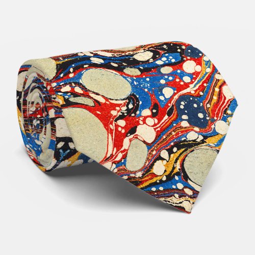 MARBLED ABSTRACT RED BLUE SWIRLSWHITE CIRCLES NECK TIE