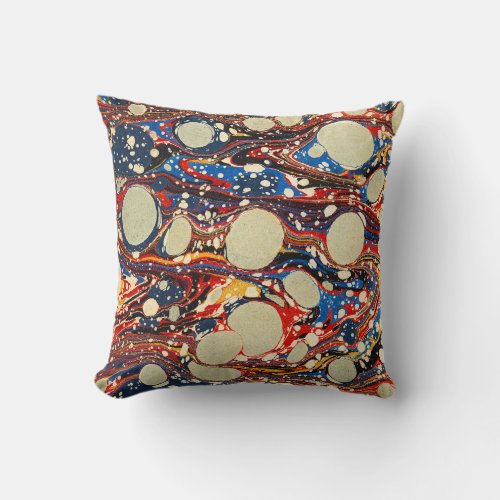 MARBLED ABSTRACT RED BLUE SWIRLSWHITE CIRCLES THROW PILLOW