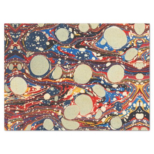 MARBLED ABSTRACT RED BLUE SWIRLSWHITE CIRCLES TISSUE PAPER