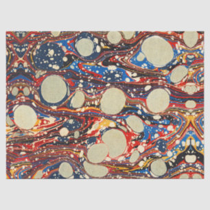MARBLED ABSTRACT RED BLUE SWIRLS,WHITE CIRCLES TISSUE PAPER