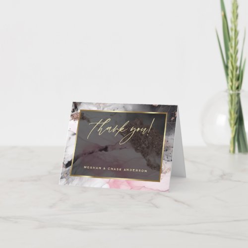 Marbled Abstract Rose Charcoal Gold  Thank You Card