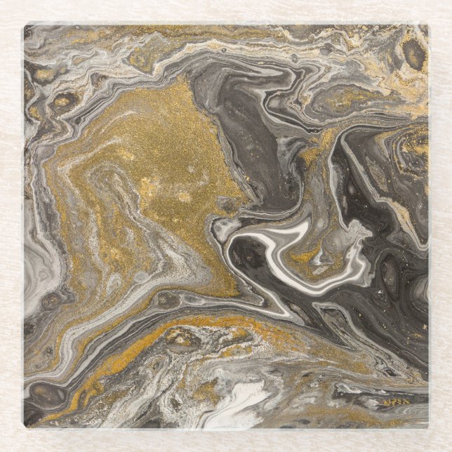 Marbled acrylic, nature-inspired texture. glass coaster (Front)
