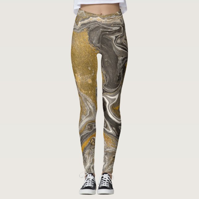 Marbled acrylic, nature-inspired texture. leggings (Front)