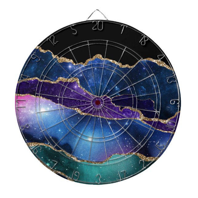 Marbled Agate Stone Galaxy Sparkly Shining Stars Dart Board (Front)