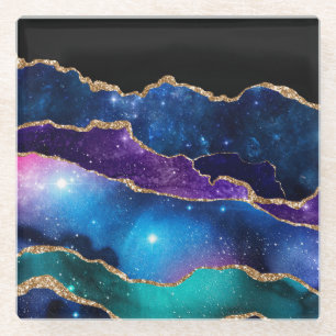 Marbled Agate Stone Galaxy Sparkly Shining Stars Glass Coaster