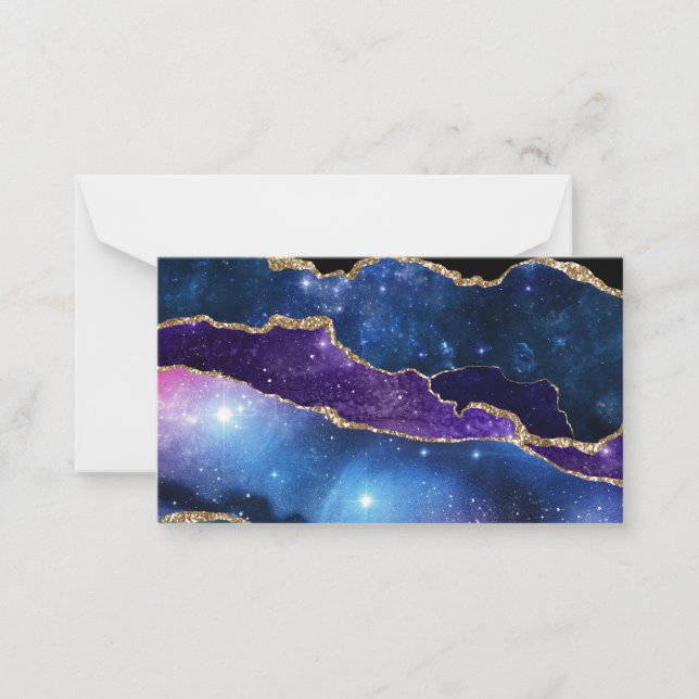 Marbled Agate Stone Galaxy Sparkly Shining Stars Note Card (Front)