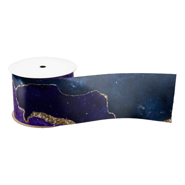 Marbled Agate Stone Galaxy Sparkly Shining Stars Satin Ribbon (Spool)