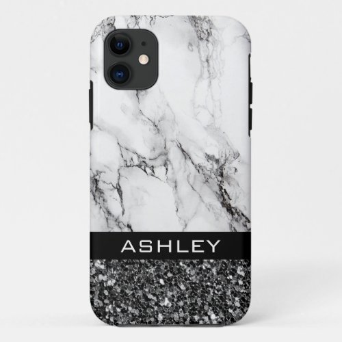 Marbled And Black Glitter iPhone 11 Case