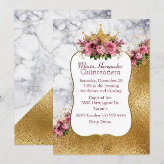 Marbled and Gold Crown Quinceañera Invitation