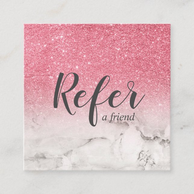 Marbled and Pink Glitter Ombre Glam Chic Referral Card (Front)