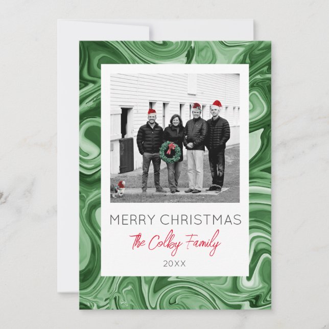 Marbled Art Christmas PHOTO Card NAME Festive YEAR (Front)