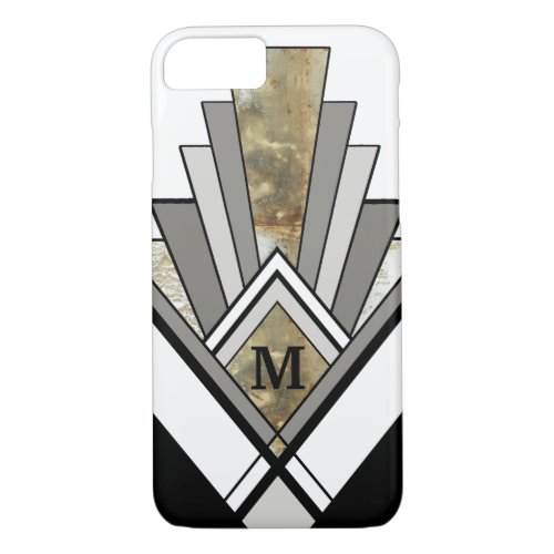 Marbled Art Deco Geometric with Custom Monogram iPhone 87 Case
