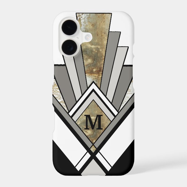 Marbled Art Deco Geometric with Custom Monogram Iphone Case (Back)
