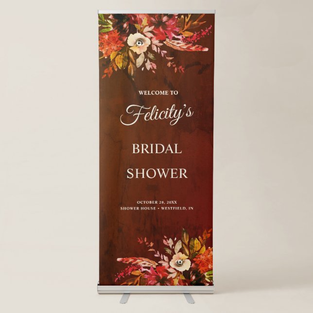 Marbled Autumn Splendor Floral Wedding Retractable Banner (Front)