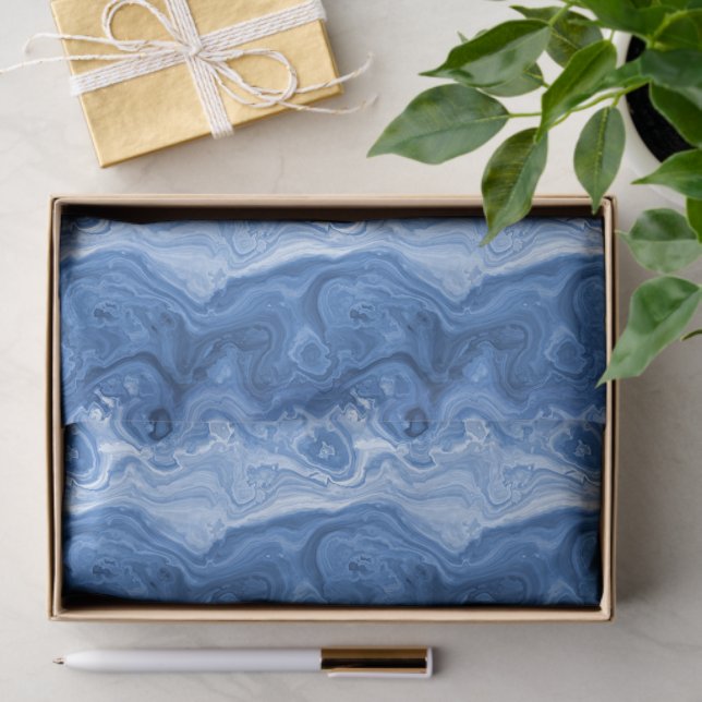 Marbled Azure Cobalt Blue White Agate Art Pattern Tissue Paper (Gift)