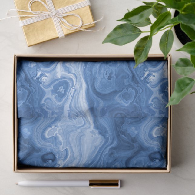 Marbled Azure Cobalt Blue White Agate Art Pattern Tissue Paper (Gift)
