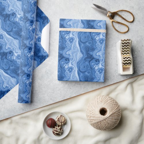 Marbled Azure Cobalt Blue White Agate Art Pattern Wrapping Paper