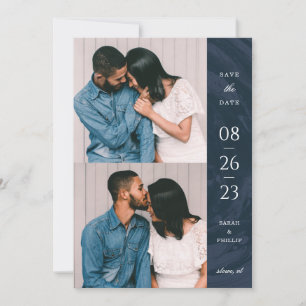 Marbled Band 2-Photo Save the Date Card - Blue