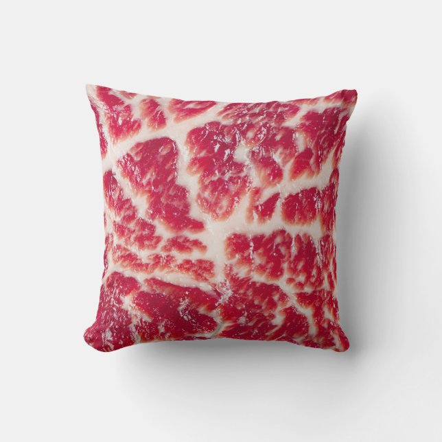 Marbled Beef Steak Texture Closeup Throw Pillow (Front)