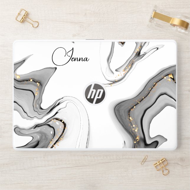 Marbled Black and Gold HP Laptop Skin (Desk)