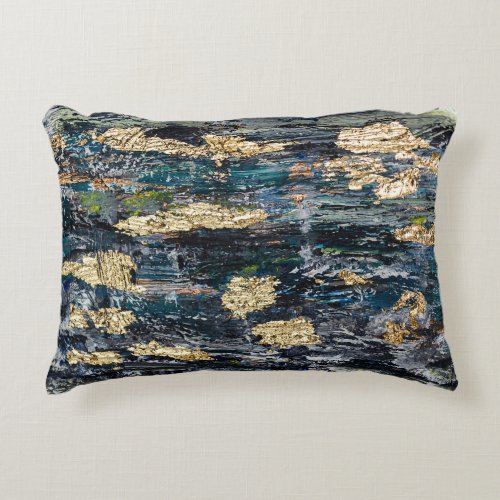 Marbled Black Gold Abstract Fluid Accent Pillow