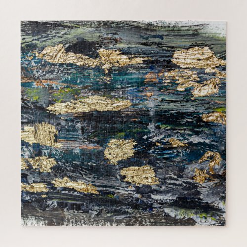 Marbled Black Gold Abstract Fluid Jigsaw Puzzle
