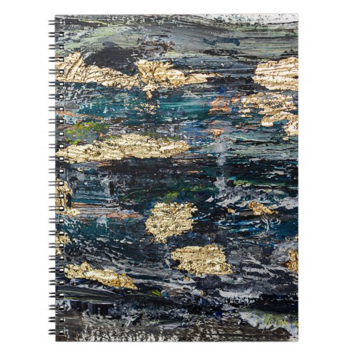 Marbled Black Gold Abstract Fluid Notebook