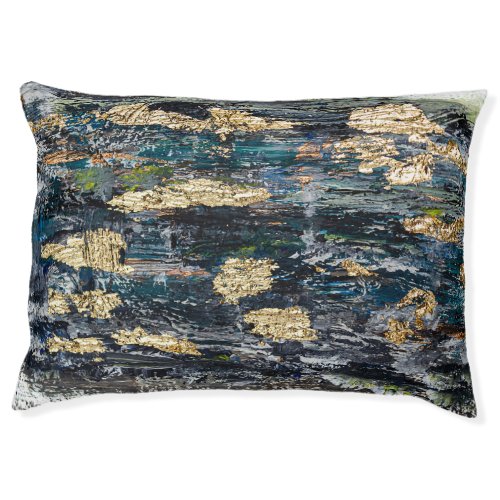 Marbled Black Gold Abstract Fluid Pet Bed