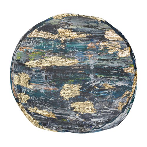 Marbled Black Gold Abstract Fluid Pouf
