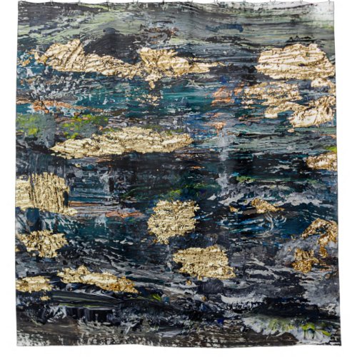 Marbled Black Gold Abstract Fluid Shower Curtain