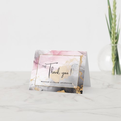 Marbled Black Gold Rose Pink  Thank You Card