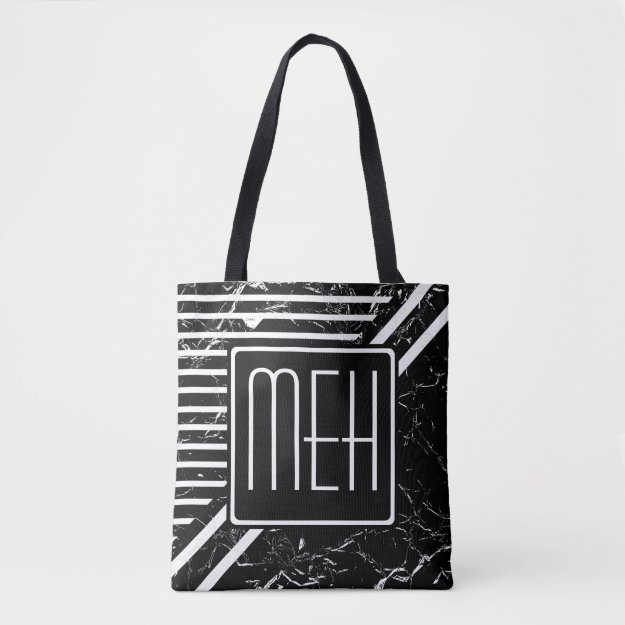 Marbled Black Wrapped Stripe Monogram Tote Bag